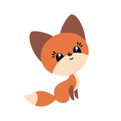 Cute little fox in cartoon style. Vector illustration isolated on a white background.