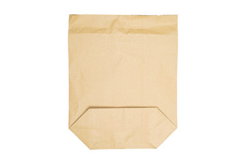 Top view brown paper bag on white background, Mock-up of blank brown paper bag. Flat lay