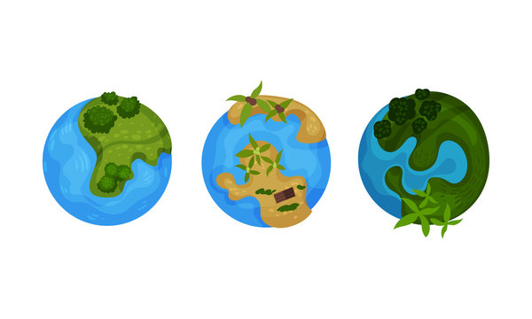 Three globes. Vector illustration on a white background.