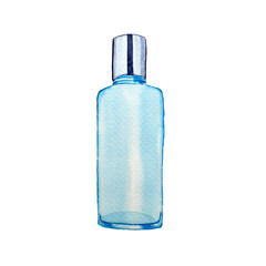 Watercolor hand drawn blue bottle of cosmetic lotion