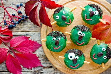 Frankenstein сupcakes - funny treat for kids for Halloween party