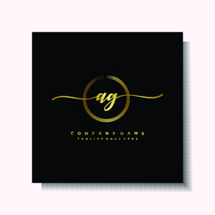 Initial AG Handwriting logo brush circle template is gold color. Handwriting logo minimalist Gold color luxury