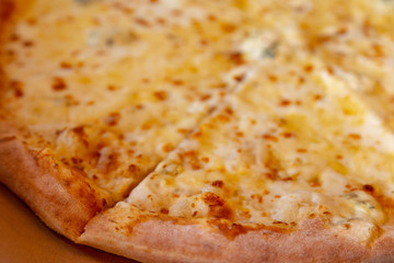 Pizza closeup background of junk food of soft focus with copy space.