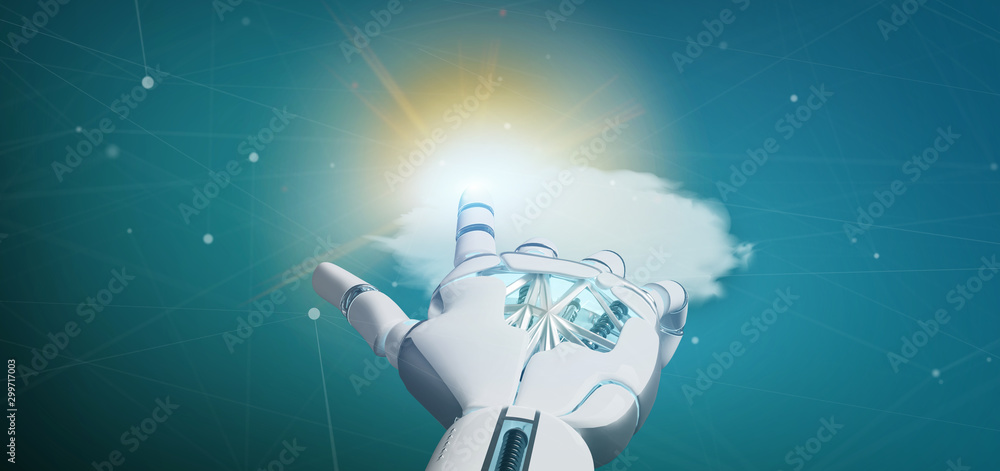 Poster cybord holding a weather forecast sun and cloud 3d rendering