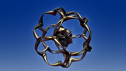Blank sphere in the center of solid metal frame.3d render