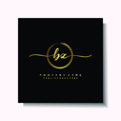 Initial BZ Handwriting logo brush circle template is gold color. Handwriting logo minimalist Gold color luxury