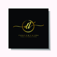 Initial DT Handwriting logo brush circle template is gold color. Handwriting logo minimalist Gold color luxury