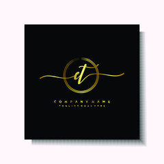 Initial ET Handwriting logo brush circle template is gold color. Handwriting logo minimalist Gold color luxury