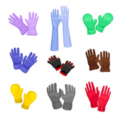 Set of multi colored mittens and gloves. Vector illustration on a white background.