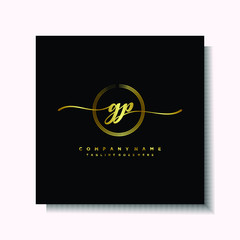Initial GP Handwriting logo brush circle template is gold color. Handwriting logo minimalist Gold color luxury