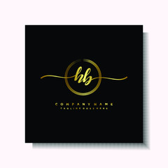 Initial HB Handwriting logo brush circle template is gold color. Handwriting logo minimalist Gold color luxury