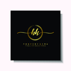 Initial HK Handwriting logo brush circle template is gold color. Handwriting logo minimalist Gold color luxury