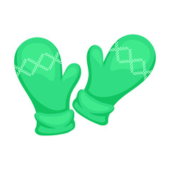 Warm green mittens. Vector illustration on a white background.