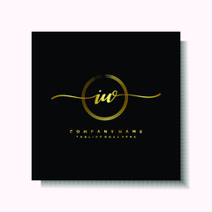 Initial IW Handwriting logo brush circle template is gold color. Handwriting logo minimalist Gold color luxury