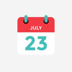 Flat icon calendar 23 of July. Date, day and month. Vector illustration.