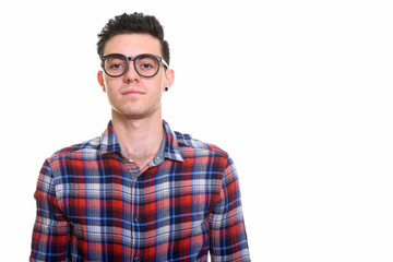Portrait of young handsome hipster man with eyeglasses