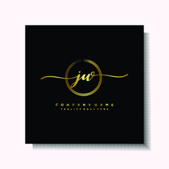 Initial JW Handwriting logo brush circle template is gold color. Handwriting logo minimalist Gold color luxury