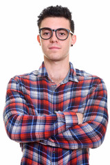 Portrait of young handsome hipster man with eyeglasses