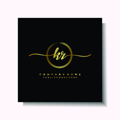 Initial KR Handwriting logo brush circle template is gold color. Handwriting logo minimalist Gold color luxury