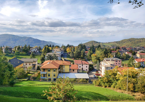 Beautiful  view of the village of Bercheto, located in the Apennine mountains between La Spezia and Parma in the valley of the Taro River.