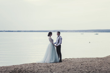 Young couple enjoying outdoors. wedding style. romantic and love