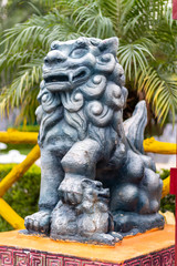 Obraz premium Portrait shot of a lion like creature Komainu in Japanee culture. Justice and truth concept