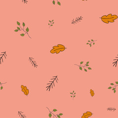 Autumn seamless repeat with leaves, birds, robin and hats