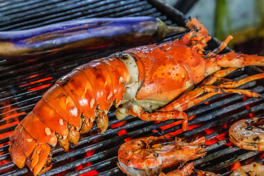 Lobster cooking grill Food Background