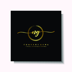 Initial NG Handwriting logo brush circle template is gold color. Handwriting logo minimalist Gold color luxury
