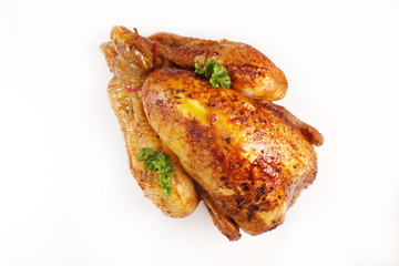 baked chicken and herb isolated on white background