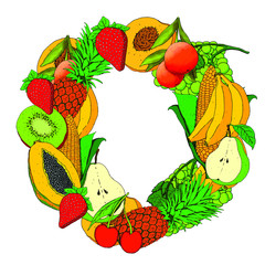 Highly detailed illustration of a full color fruit crown