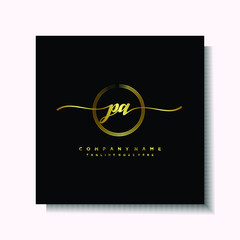 Initial PA Handwriting logo brush circle template is gold color. Handwriting logo minimalist Gold color luxury