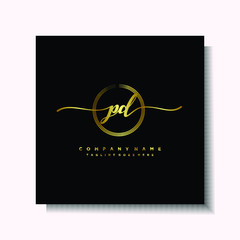 Initial PD Handwriting logo brush circle template is gold color. Handwriting logo minimalist Gold color luxury