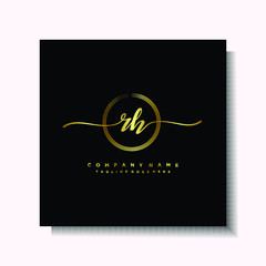 Initial RH Handwriting logo brush circle template is gold color. Handwriting logo minimalist Gold color luxury
