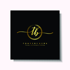 Initial TB Handwriting logo brush circle template is gold color. Handwriting logo minimalist Gold color luxury