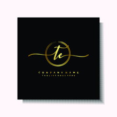 Initial TC Handwriting logo brush circle template is gold color. Handwriting logo minimalist Gold color luxury