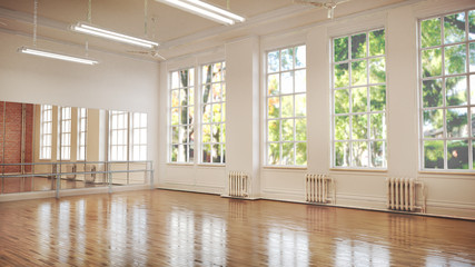 Dance or ballet studio interior. 3d illustration - obrazy, fototapety, plakaty