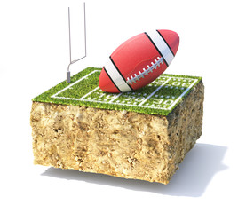 Sport concept. American football field on a piece of ground isolation on a white background. 3d illustration
