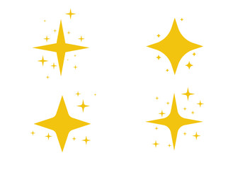 Yellow, gold, orange sparkles symbols vector. The set of original vector stars sparkle icon. Bright firework, decoration twinkle, shiny flash. Glowing light effect stars and bursts collection. Vector
