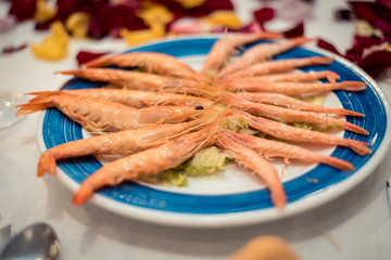 COOKED PRAWNS ON DISH