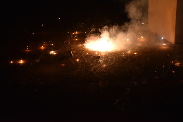 Indian Festival of Lights, Happy Diwali Celebration with illustration of exploding Firecracker on floral chakra