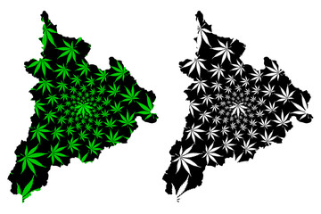 Kon Tum Province (Socialist Republic of Vietnam, Subdivisions of Vietnam) map is designed cannabis leaf green and black, Tinh Kon Tum map made of marijuana (marihuana,THC) foliage....