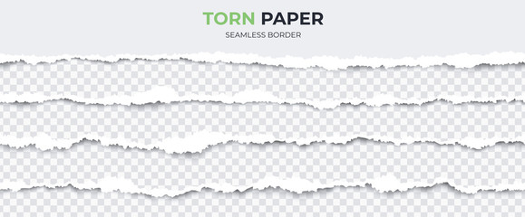 Seamless torn ripped paper layered isolated. White color. Transparent background. Stripes set. Realistic template. Simple modern design. Flat style vector illustration.