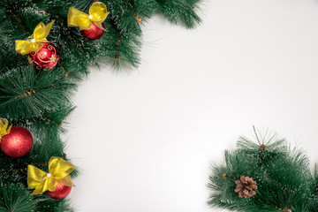 Fototapeta na wymiar New year or Christmas tree frame on white background