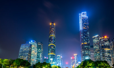 Fototapeta premium Night view of modern buildings in Guangzhou City Square..