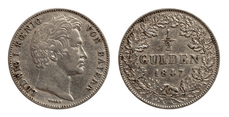 Bavaria silver coin half gulden 1847 - obrazy, fototapety, plakaty