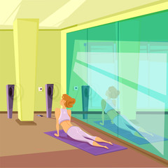 Woman yoga practicing flat illustration