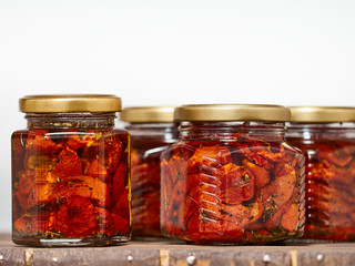 Canned sun dried red cherry tomatoes.