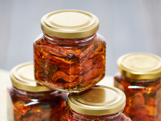 Canned sun dried red cherry tomatoes.