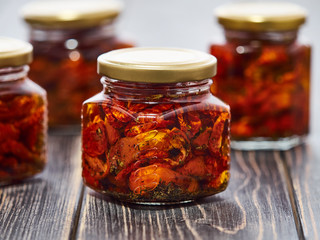 Canned sun dried red cherry tomatoes.